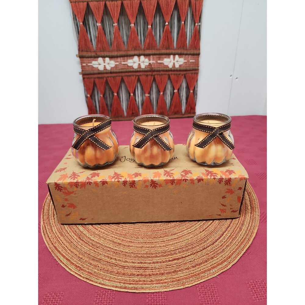 Partylite Joy Of Autumn 3 Candle Set Harvest Fragrances Shades Of Orange NIB - Picture 1 of 9